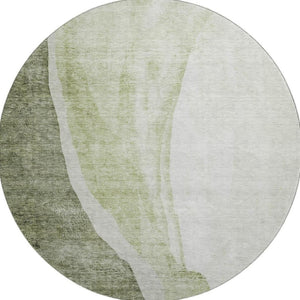 HomeRoots 8' Olive Green and Ivory Abstract Washable Round Rug - Stain-Resistant, UV Protected, Durable Design 655327