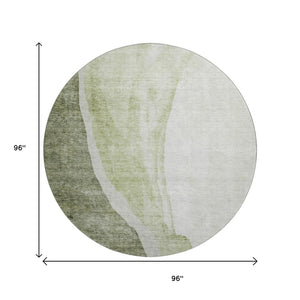 HomeRoots 8' Olive Green and Ivory Abstract Washable Round Rug - Stain-Resistant, UV Protected, Durable Design 655327