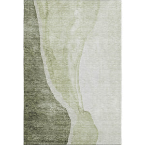 HomeRoots 8' X 10' Olive Green Abstract Area Rug – Washable, Stain Resistant, UV Protected for Modern Spaces 655328