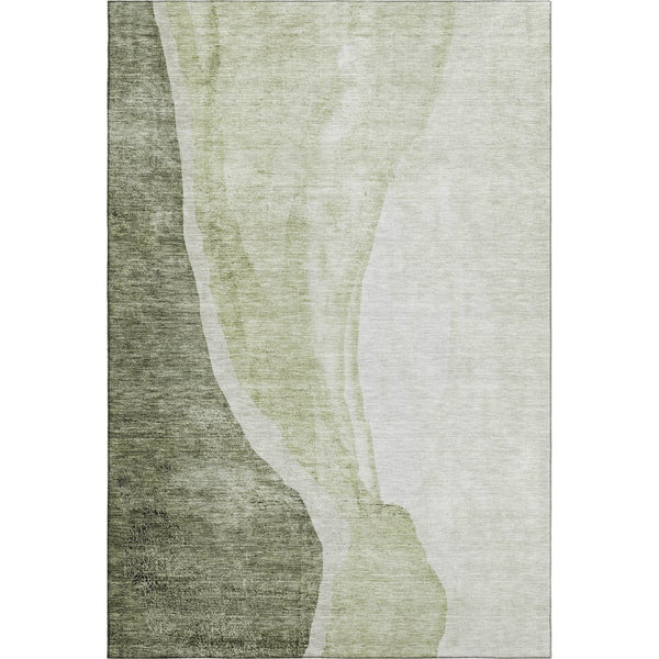 HomeRoots 8' X 10' Olive Green Abstract Area Rug – Washable, Stain Resistant, UV Protected for Modern Spaces 655328