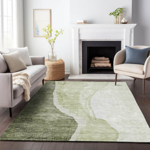 HomeRoots 9' X 12' Stylish Olive Green & Ivory Abstract Area Rug – Washable, UV Protected, Perfect for Homes! 655330