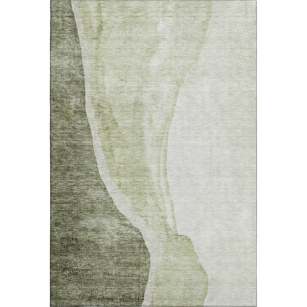HomeRoots 9' X 12' Stylish Olive Green & Ivory Abstract Area Rug – Washable, UV Protected, Perfect for Homes! 655330