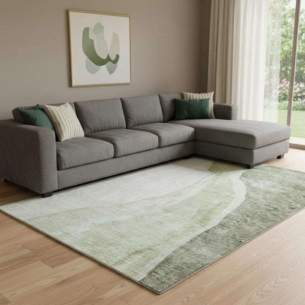 HomeRoots 9' X 12' Stylish Olive Green & Ivory Abstract Area Rug – Washable, UV Protected, Perfect for Homes! 655330