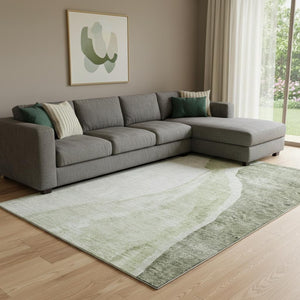 HomeRoots 9' X 12' Stylish Olive Green & Ivory Abstract Area Rug – Washable, UV Protected, Perfect for Homes! 655330