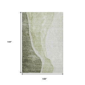 HomeRoots 9' X 12' Stylish Olive Green & Ivory Abstract Area Rug – Washable, UV Protected, Perfect for Homes! 655330