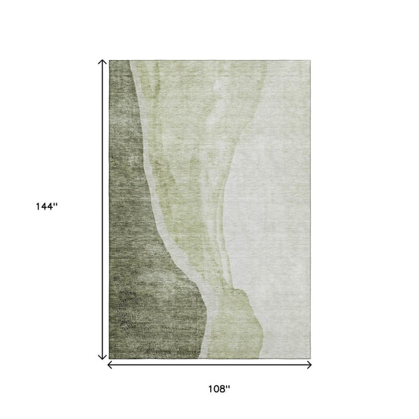 HomeRoots 9' X 12' Stylish Olive Green & Ivory Abstract Area Rug – Washable, UV Protected, Perfect for Homes! 655330