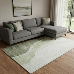 HomeRoots 10' Olive Green & Ivory Abstract Washable Area Rug - Stain Resistant, UV Protected for Homes & Pets 655331
