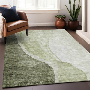 HomeRoots 10' Olive Green & Ivory Abstract Washable Area Rug - Stain Resistant, UV Protected for Homes & Pets 655331