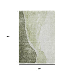 HomeRoots 10' Olive Green & Ivory Abstract Washable Area Rug - Stain Resistant, UV Protected for Homes & Pets 655331