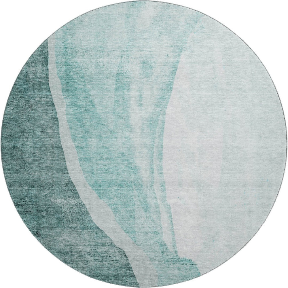 HomeRoots 8' Teal and Ivory Abstract Washable Round Rug – Durable, Stylish, UV-Protected for Busy Homes! 655334
