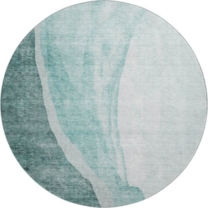 HomeRoots 8' Teal and Ivory Abstract Washable Round Rug – Durable, Stylish, UV-Protected for Busy Homes! 655334