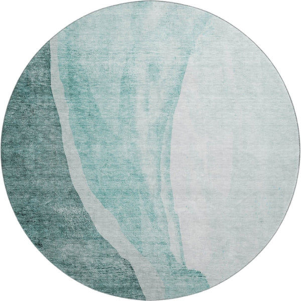 HomeRoots 8' Teal and Ivory Abstract Washable Round Rug – Durable, Stylish, UV-Protected for Busy Homes! 655334