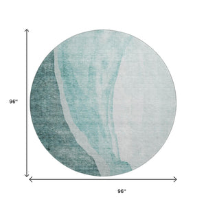 HomeRoots 8' Teal and Ivory Abstract Washable Round Rug – Durable, Stylish, UV-Protected for Busy Homes! 655334