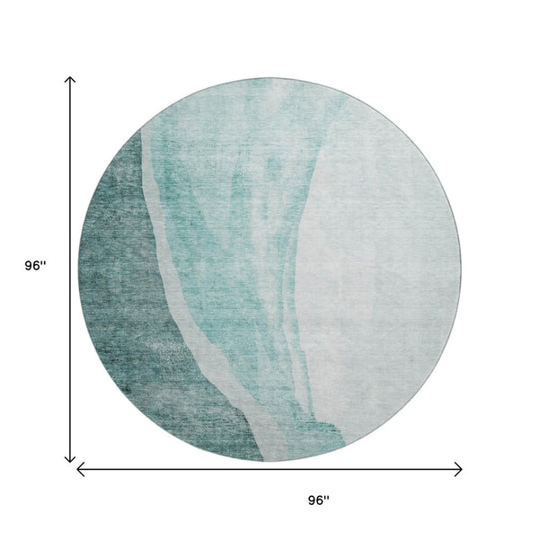 HomeRoots 8' Teal and Ivory Abstract Washable Round Rug – Durable, Stylish, UV-Protected for Busy Homes! 655334