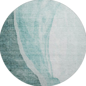HomeRoots 8' Teal and Ivory Abstract Washable Round Rug – Durable, Stylish, UV-Protected for Busy Homes! 655334