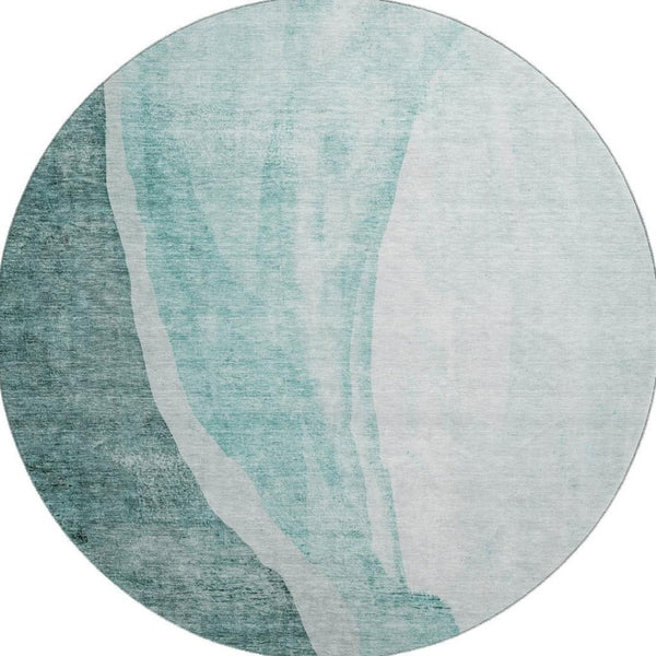 HomeRoots 8' Teal and Ivory Abstract Washable Round Rug – Durable, Stylish, UV-Protected for Busy Homes! 655334