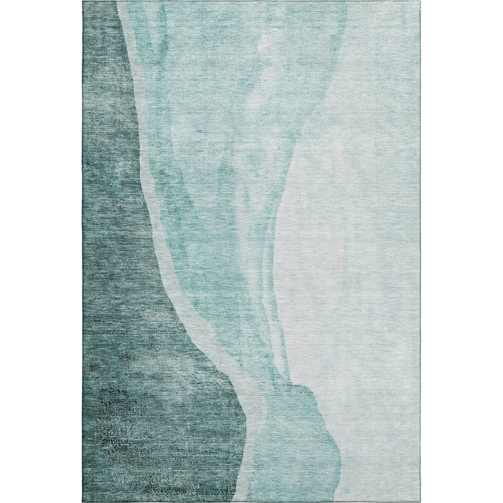 HomeRoots 8' X 10' Teal and Ivory Abstract Washable Area Rug with UV Protection for Modern Homes & Families 655335