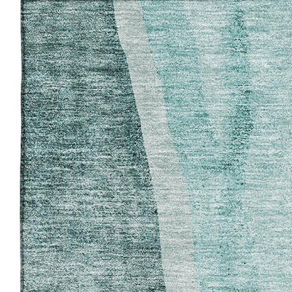 HomeRoots 9' X 12' Teal and Ivory Abstract Area Rug – Durable, Washable, UV-Protected for Family Spaces 655336