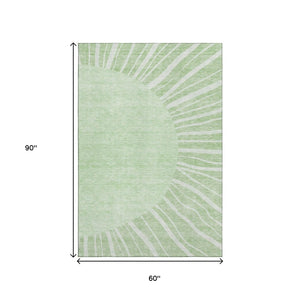 HomeRoots 5' X 8' Artichoke Green Abstract Area Rug - Washable, UV Protected, Durable, Stylish for Any Space 655345