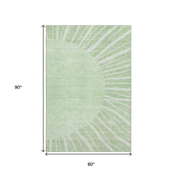 HomeRoots 5' X 8' Artichoke Green Abstract Area Rug - Washable, UV Protected, Durable, Stylish for Any Space 655345