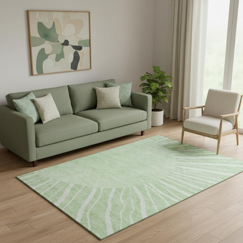 HomeRoots 5' X 8' Artichoke Green Abstract Area Rug - Washable, UV Protected, Durable, Stylish for Any Space 655345