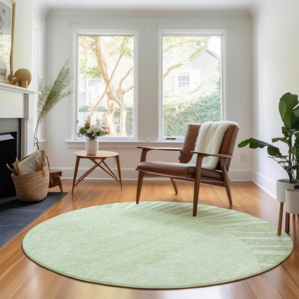 HomeRoots 8' Artichoke Green & Ivory Round Abstract Rug - Washable, UV-Protected, Durable Design for Any Space 655346