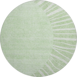 HomeRoots 8' Artichoke Green & Ivory Round Abstract Rug - Washable, UV-Protected, Durable Design for Any Space 655346