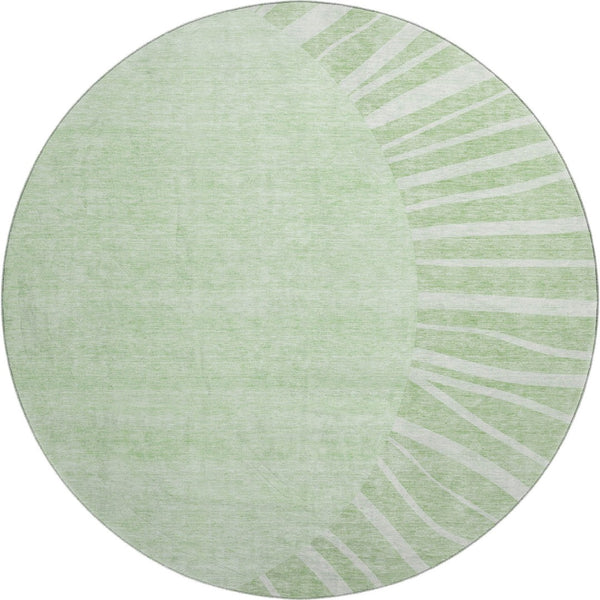 HomeRoots 8' Artichoke Green & Ivory Round Abstract Rug - Washable, UV-Protected, Durable Design for Any Space 655346