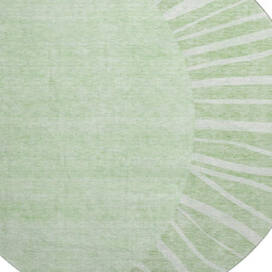 HomeRoots 8' Artichoke Green & Ivory Round Abstract Rug - Washable, UV-Protected, Durable Design for Any Space 655346