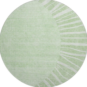 HomeRoots 8' Artichoke Green & Ivory Round Abstract Rug - Washable, UV-Protected, Durable Design for Any Space 655346