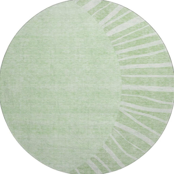 HomeRoots 8' Artichoke Green & Ivory Round Abstract Rug - Washable, UV-Protected, Durable Design for Any Space 655346