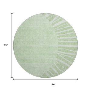 HomeRoots 8' Artichoke Green & Ivory Round Abstract Rug - Washable, UV-Protected, Durable Design for Any Space 655346