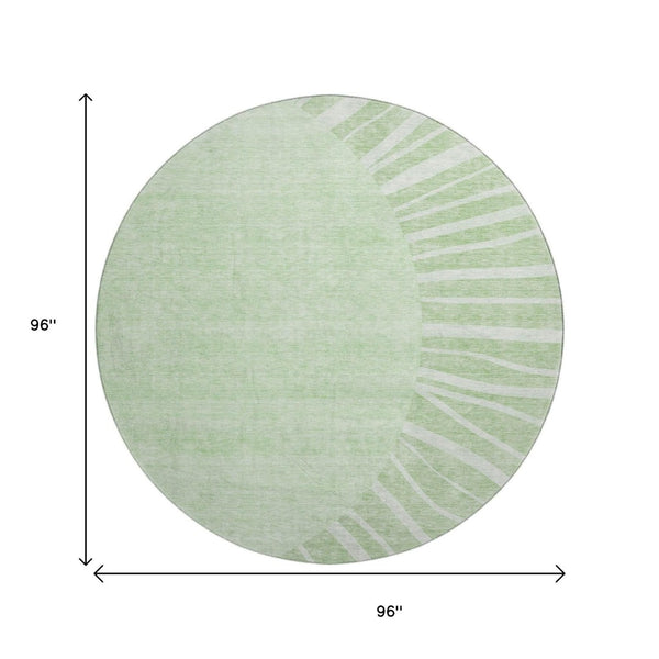 HomeRoots 8' Artichoke Green & Ivory Round Abstract Rug - Washable, UV-Protected, Durable Design for Any Space 655346