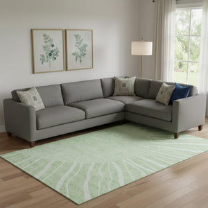 HomeRoots 8' X 10' Artichoke Green & Ivory Abstract Area Rug – Durable, Washable, UV Protected for Modern Homes 655347