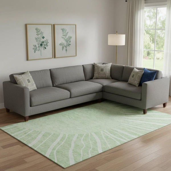 HomeRoots 8' X 10' Artichoke Green & Ivory Abstract Area Rug – Durable, Washable, UV Protected for Modern Homes 655347
