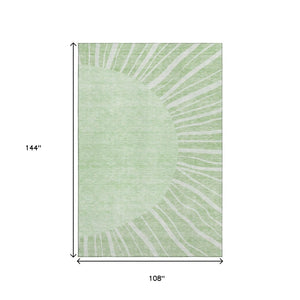 HomeRoots 9' X 12' Artichoke Green Abstract Area Rug - Washable, Stain-Resistant, UV Protected for Modern Homes 655348
