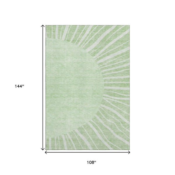 HomeRoots 9' X 12' Artichoke Green Abstract Area Rug - Washable, Stain-Resistant, UV Protected for Modern Homes 655348