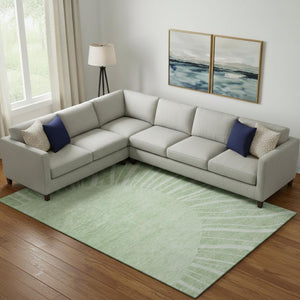 HomeRoots 9' X 12' Artichoke Green Abstract Area Rug - Washable, Stain-Resistant, UV Protected for Modern Homes 655348