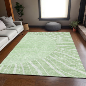 HomeRoots 9' X 12' Artichoke Green Abstract Area Rug - Washable, Stain-Resistant, UV Protected for Modern Homes 655348