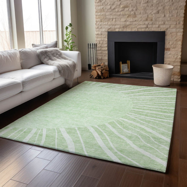 HomeRoots 9' X 12' Artichoke Green Abstract Area Rug - Washable, Stain-Resistant, UV Protected for Modern Homes 655348