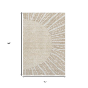 HomeRoots 5' X 8' Beige and Khaki Abstract Area Rug - Stain-Resistant, UV Protected, Perfect for Any Space! 655351