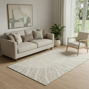 HomeRoots 5' X 8' Beige and Khaki Abstract Area Rug - Stain-Resistant, UV Protected, Perfect for Any Space! 655351