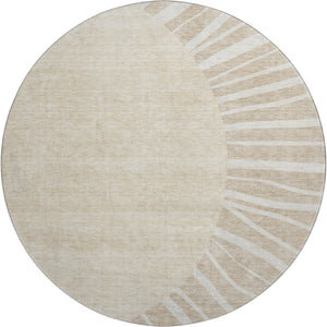 HomeRoots 8' Beige and Khaki Abstract Washable Round Rug with UV Protection - Ideal for Family Spaces & Pets 655352