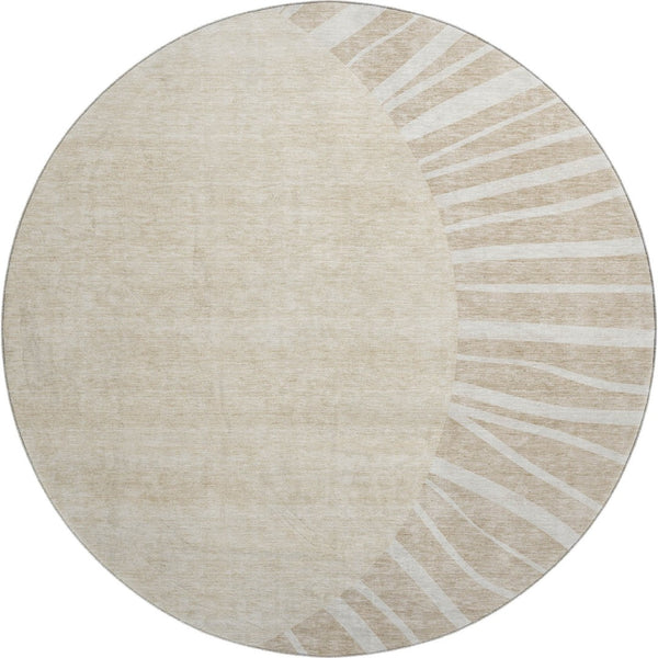 HomeRoots 8' Beige and Khaki Abstract Washable Round Rug with UV Protection - Ideal for Family Spaces & Pets 655352