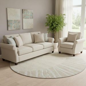 HomeRoots 8' Beige and Khaki Abstract Washable Round Rug with UV Protection - Ideal for Family Spaces & Pets 655352