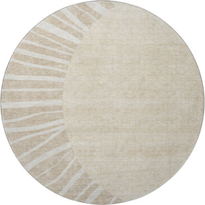 HomeRoots 8' Beige and Khaki Abstract Washable Round Rug with UV Protection - Ideal for Family Spaces & Pets 655352