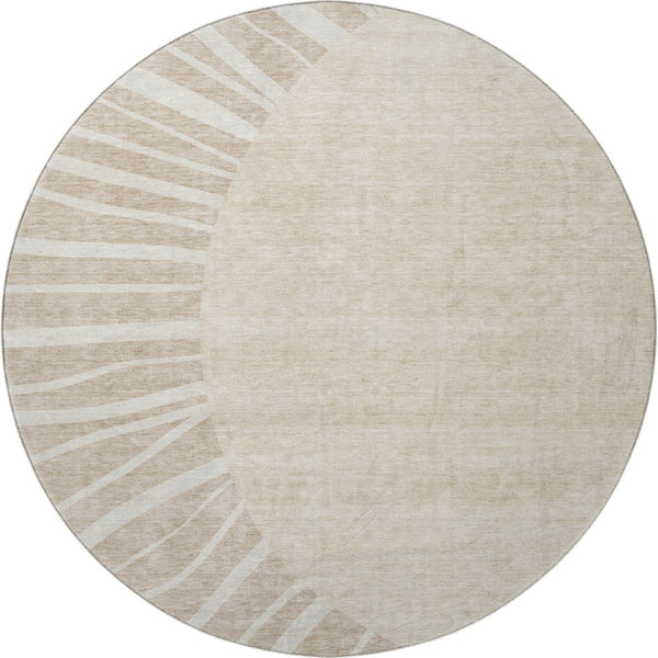 HomeRoots 8' Beige and Khaki Abstract Washable Round Rug with UV Protection - Ideal for Family Spaces & Pets 655352