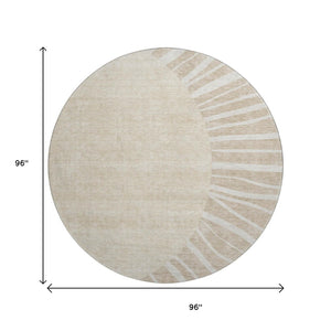 HomeRoots 8' Beige and Khaki Abstract Washable Round Rug with UV Protection - Ideal for Family Spaces & Pets 655352
