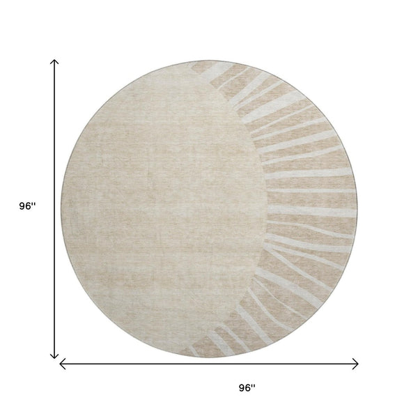 HomeRoots 8' Beige and Khaki Abstract Washable Round Rug with UV Protection - Ideal for Family Spaces & Pets 655352