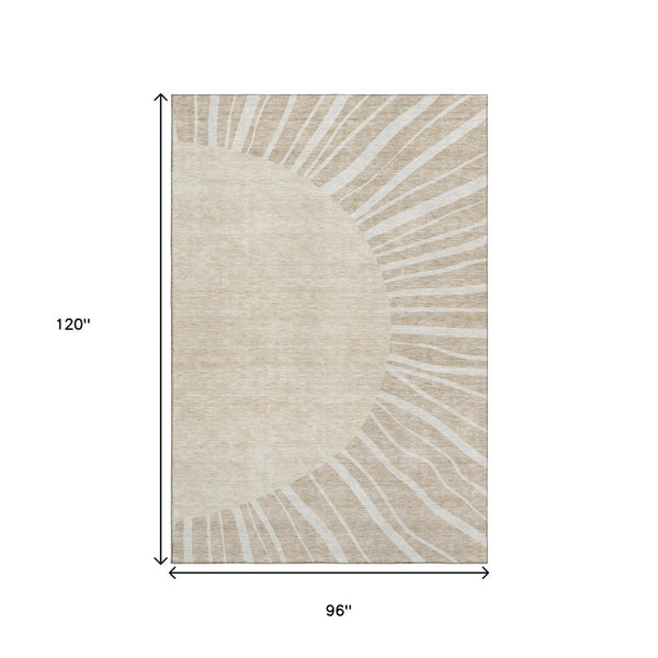 HomeRoots 8' X 10' Washable Beige and Khaki Abstract Area Rug with UV Protection - Durable, Stylish, Easy Care! 655353
